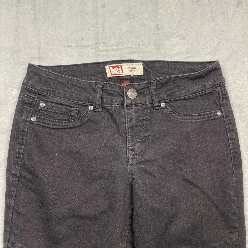 L.E.I. Emma Moto Jeggings Women Size 9 Black Ribbed Knee Slim Fit Stretch Pants